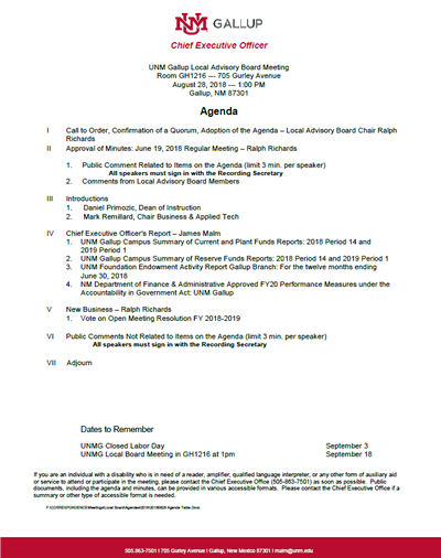 Local Board Agenda